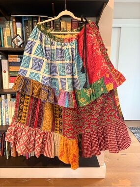 Kaantha Karma Multicolored Boho Tiered Maxi Skirt